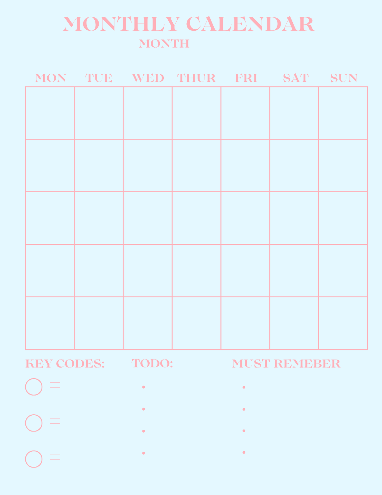 Pink & Blue monthly planners